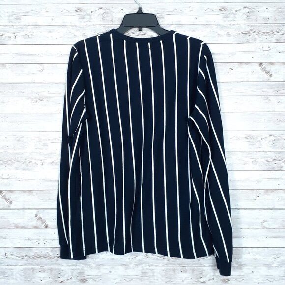 D&F Ricky Singh Mens Shirt L Long Sleeve Stripe Navy White 363 - Picture 3 of 6